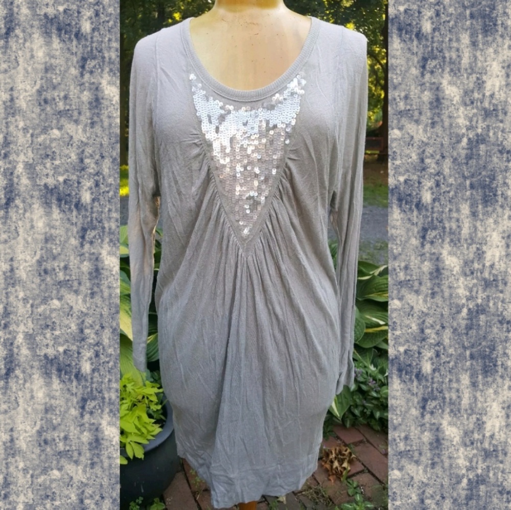 Eryn Brinie Sequin Raw Edge ruched Tunic Top mini dress NWT Y2k Glitzy